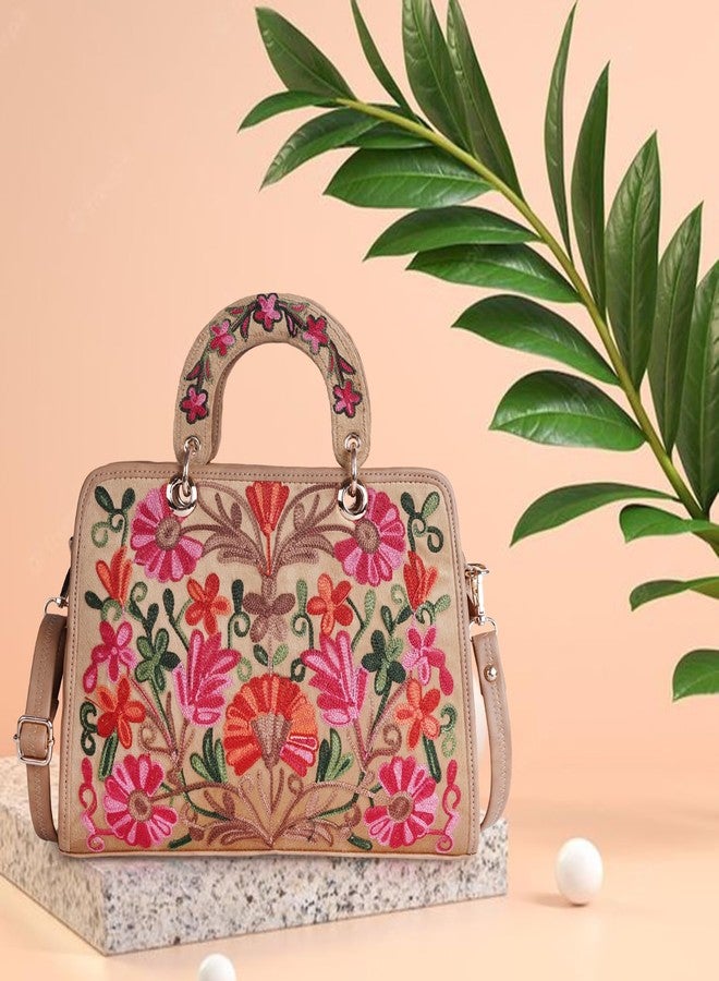 EVEDA Synthetic Leather Classy Gorgeous Embroidered Stylish Design Crossbody Shoulder Women Handbag With Embroidered Handle - Image 2